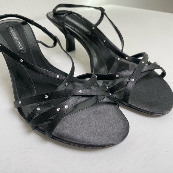 Vintage 90s Y2K strappy rhinestone satin slingback kitten heels 8 - Picture 3 of 11